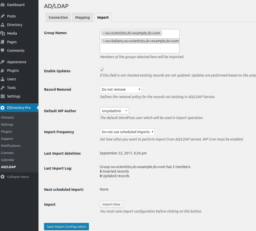 Employee Directory WordPress plugin can used to sync records from Active Directory LDAP servers.