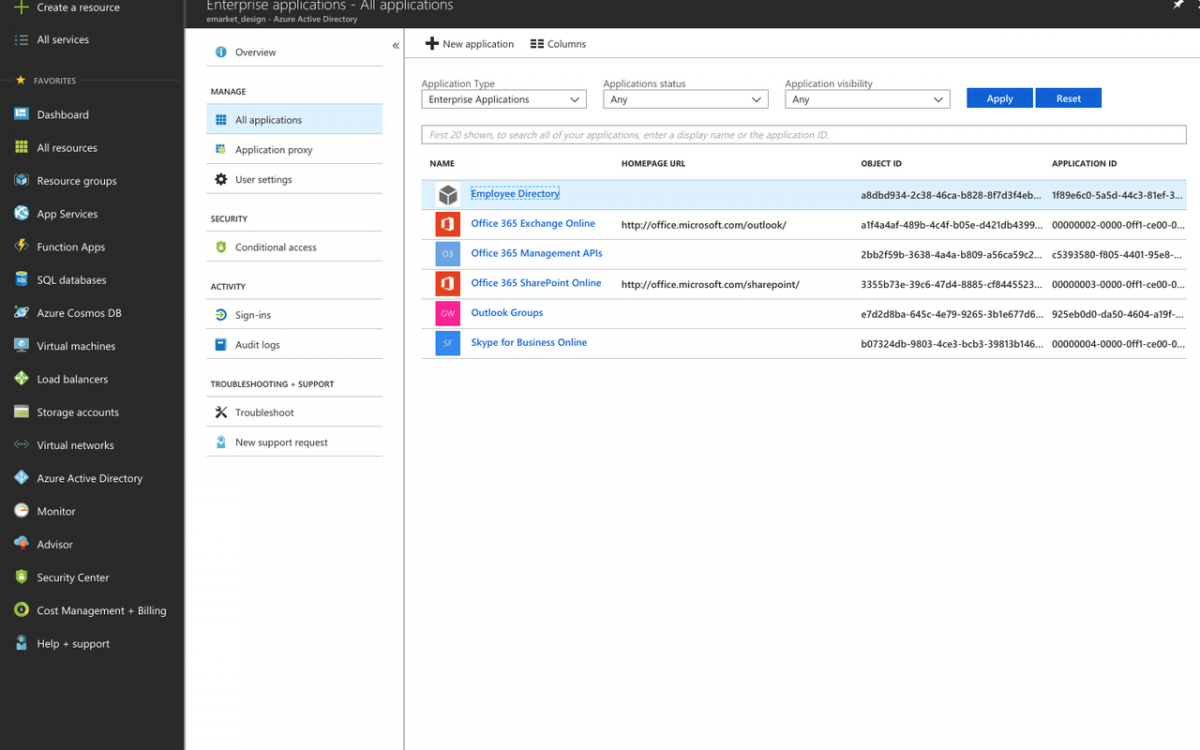 Create Microsoft Azure Enterprise Application to connect with Employee Directory