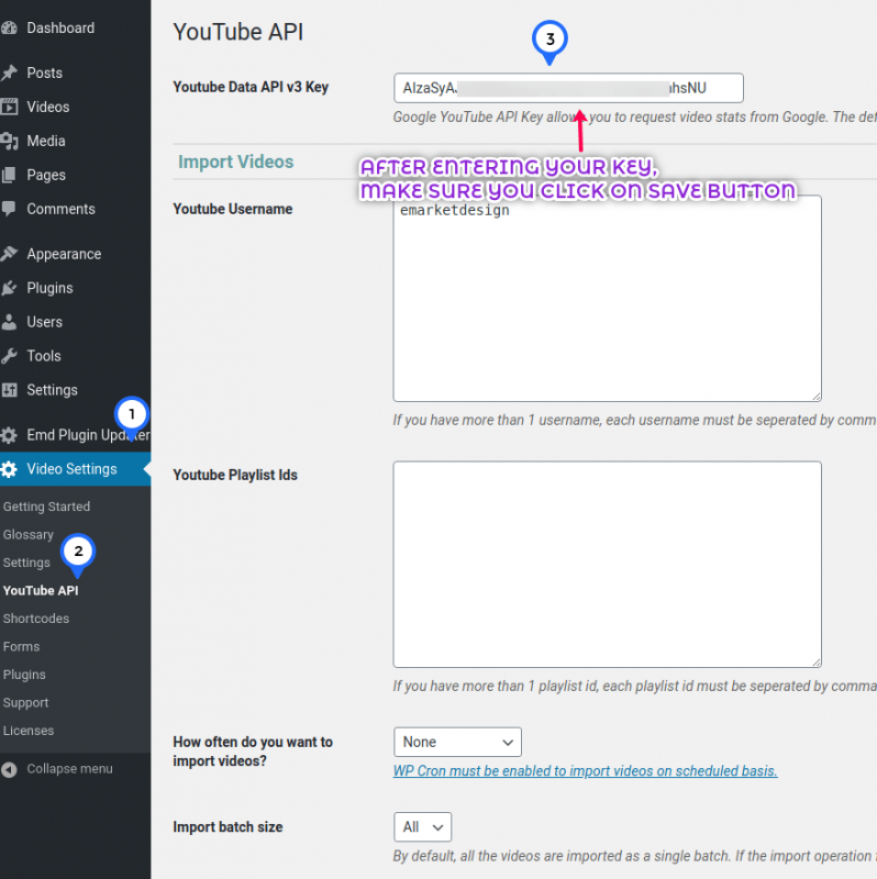 Verify YouTube API key in YouTube ShowCase WordPress Plugin